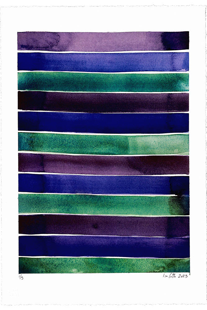 fine art print with purple and green jewel toned watercolor stripes