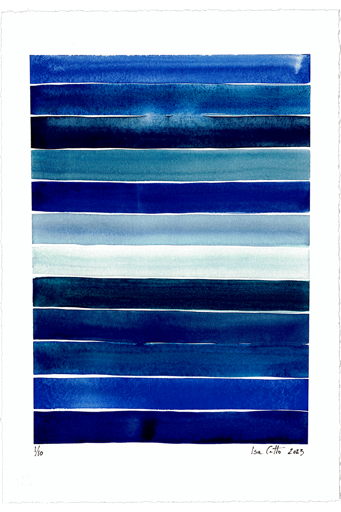 high quality print of blue watercolor stripes