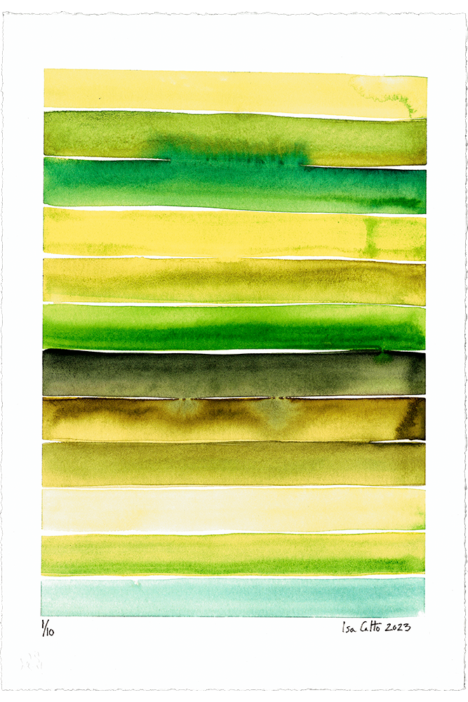 fine art print of green watercolor stripes