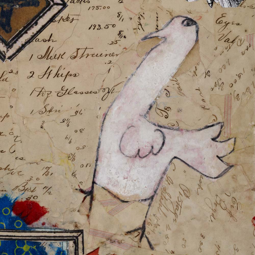 illustrated bird superimposed over some handwriting