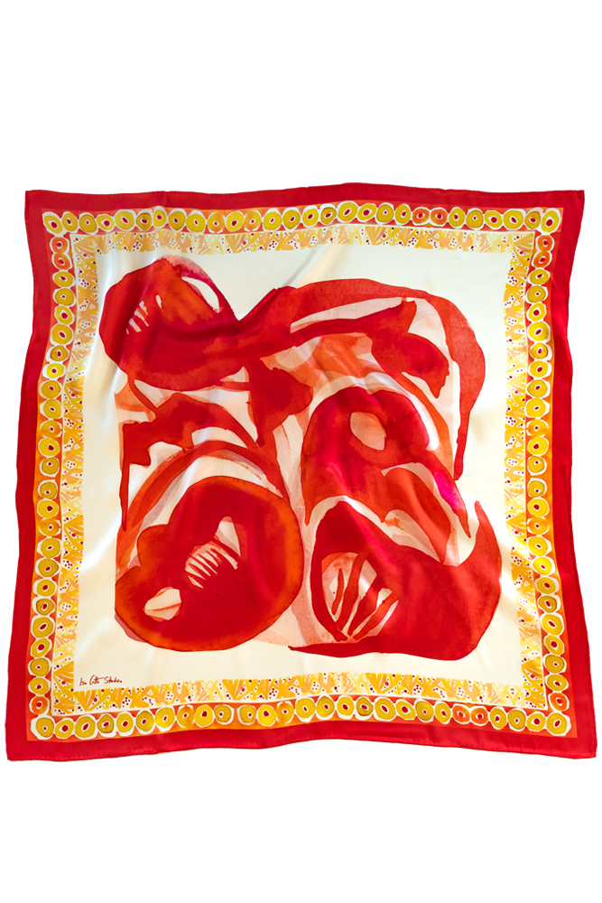 Terracotta Octopus Patterned Silk Scarf